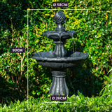 NNEMB 3 Tier Solar Powered Water Feature Fountain Bird Bath-Dark Grey