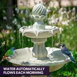 NNEMB 3 Tier Solar Powered Water Feature Fountain Bird Bath-Light Grey