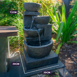 NNEMB 4 Bowl Solar Powered Water Feature Fountain with LED Lights-Charcoal