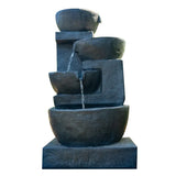 NNEMB 4 Bowl Solar Powered Water Feature Fountain with LED Lights-Charcoal