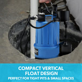 NNEMB Tight Access Clean/Grey Water Submersible Sump Pump-Vertical Float Switch