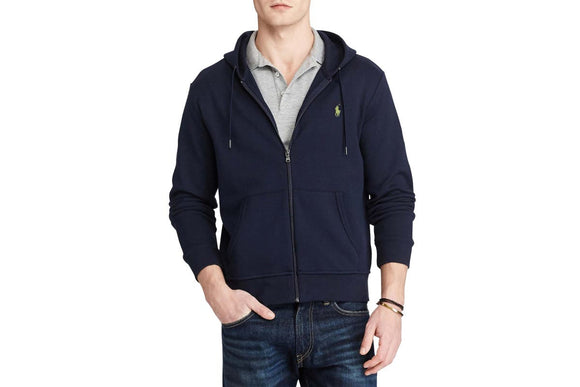 NNEKG Lauren Mens Double Knit Tech Logo Zip Up Hoodie (Aviator Navy Size XL)