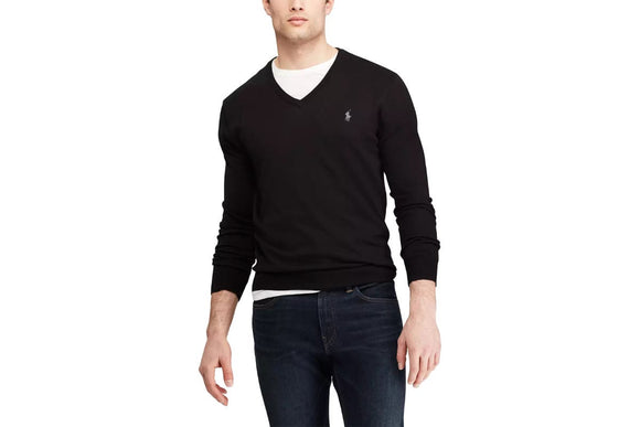 NNEKG Lauren Mens Cotton V Neck Long Sleeve Sweater (Polo Black Size M)