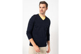 NNEKG Lauren Mens Cotton V Neck Long Sleeve Sweater (Hunter Navy Size 2XL)