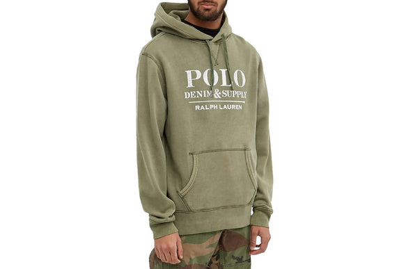 NNEKG Lauren Mens Polo Denim Logo Pullover Hoodie (Army Olive Size L)