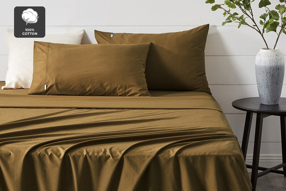 NNEKG Aesop Stone Wash 100% Cotton Sheet Set (Mustard Queen)