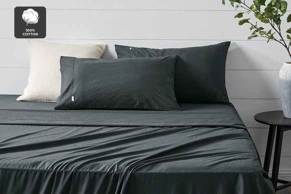 NNEKGE Aesop Stone Wash 100% Cotton Sheet Set (Charcoal King)