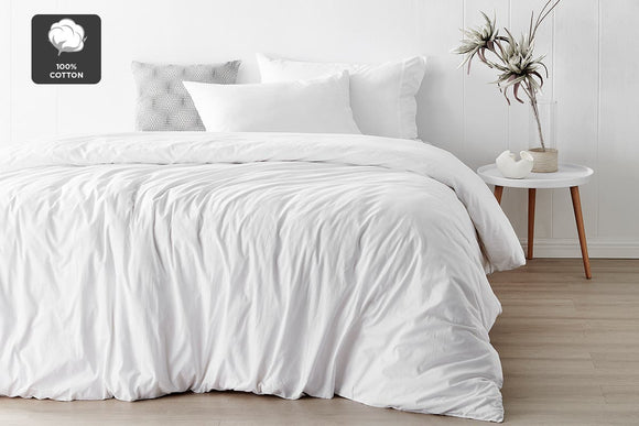 NNEKGE Aesop Stone Wash 100% Cotton Quilt Cover Set (White Queen)