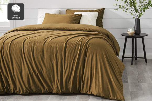 NNEKG Aesop Stone Wash 100% Cotton Quilt Cover Set (Mustard King)