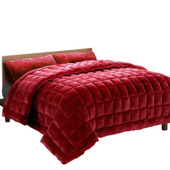 NNEDSZ Bedding Faux Mink Quilt Comforter Fleece Throw Blanket Doona Burgundy Super King