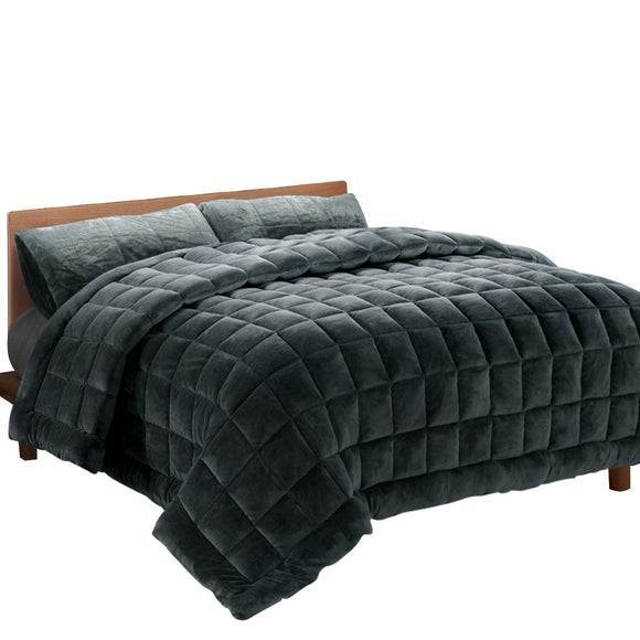 NNEDSZ Bedding Faux Mink Quilt Fleece Throw Blanket Comforter Duvet Charcoal Single