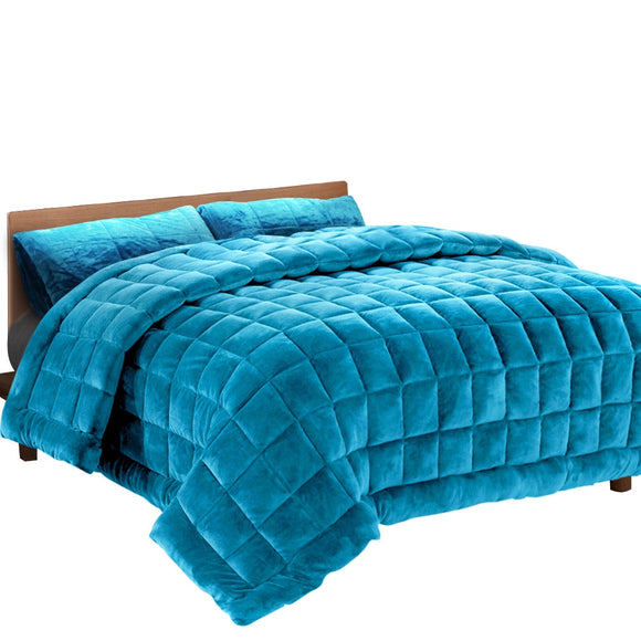 NNEDSZ Bedding Faux Mink Quilt Comforter Duvet Doona Winter Throw Blanket Teal Queen