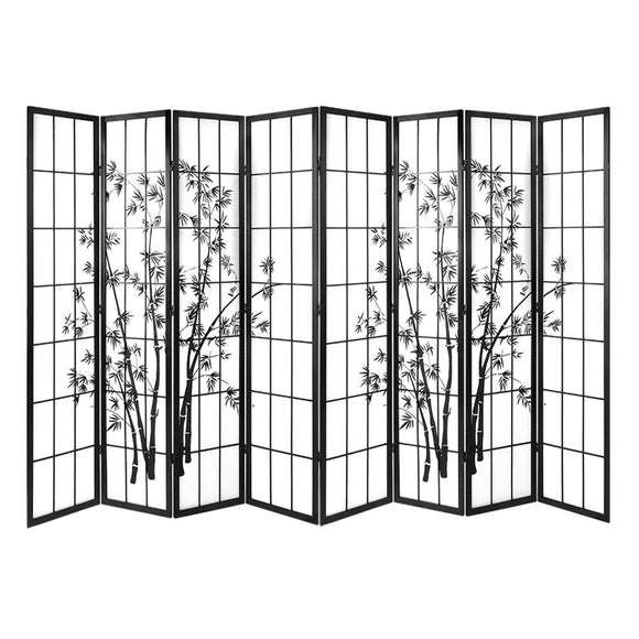 NNEDSZ 8 Panel Room Divider Screen Privacy Dividers Pine Wood Stand Shoji Bamboo Black White