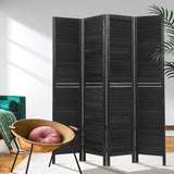 NNEDSZ 4 Panel Room Divider Screen Privacy Wood Dividers Timber Stand Black
