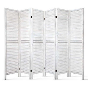 NNEDSZ 6 Panel Room Divider Privacy Screen Foldable Wood Stand White