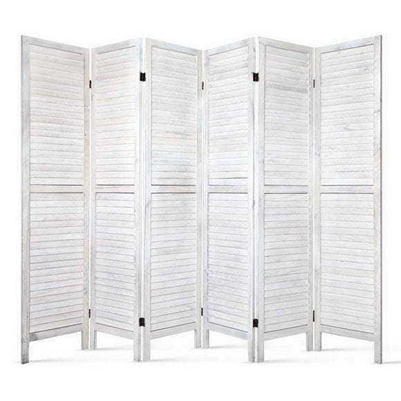 NNEDSZ 6 Panel Room Divider Privacy Screen Foldable Wood Stand White