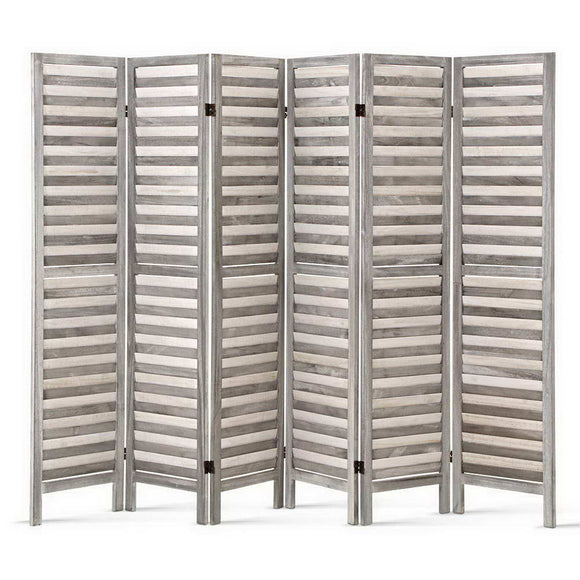 NNEDSZ 6 Panel Room Divider Privacy Screen Foldable Wood Stand Grey