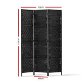 NNEDSZ 3 Panel Room Divider Privacy Screen Rattan Woven Wood Stand Black