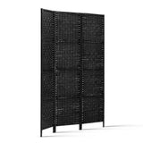 NNEDSZ 3 Panel Room Divider Privacy Screen Rattan Woven Wood Stand Black