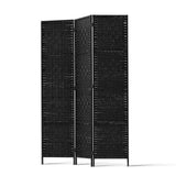 NNEDSZ 3 Panel Room Divider Privacy Screen Rattan Woven Wood Stand Black
