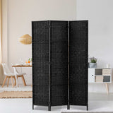 NNEDSZ 3 Panel Room Divider Privacy Screen Rattan Woven Wood Stand Black