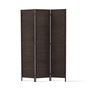 NNEDSZ 3 Panel Room Divider Privacy Screen Rattan Woven Wood Stand Brown