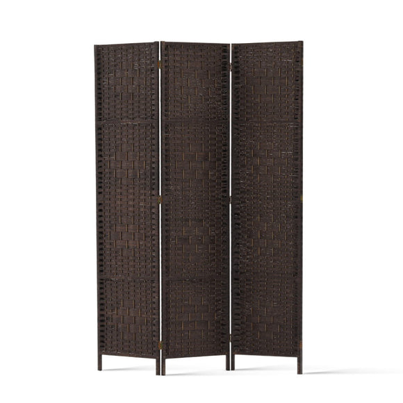 NNEDSZ 3 Panel Room Divider Privacy Screen Rattan Woven Wood Stand Brown
