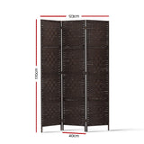 NNEDSZ 3 Panel Room Divider Privacy Screen Rattan Woven Wood Stand Brown