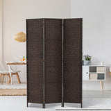 NNEDSZ 3 Panel Room Divider Privacy Screen Rattan Woven Wood Stand Brown