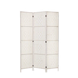 NNEDSZ 3 Panels Room Divider Screen Privacy Rattan Timber Fold Woven Stand White