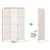 NNEDSZ 3 Panels Room Divider Screen Privacy Rattan Timber Fold Woven Stand White