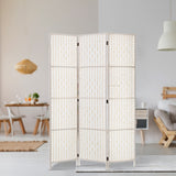 NNEDSZ 3 Panels Room Divider Screen Privacy Rattan Timber Fold Woven Stand White