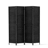NNEDSZ 4 Panel Room Divider Privacy Screen Rattan Woven Wood Stand Black