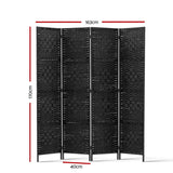 NNEDSZ 4 Panel Room Divider Privacy Screen Rattan Woven Wood Stand Black