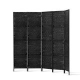NNEDSZ 4 Panel Room Divider Privacy Screen Rattan Woven Wood Stand Black