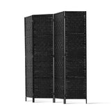 NNEDSZ 4 Panel Room Divider Privacy Screen Rattan Woven Wood Stand Black