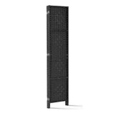 NNEDSZ 4 Panel Room Divider Privacy Screen Rattan Woven Wood Stand Black