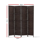 NNEDSZ 4 Panel Room Divider Privacy Screen Rattan Woven Wood Stand Brown