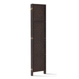 NNEDSZ 4 Panel Room Divider Privacy Screen Rattan Woven Wood Stand Brown