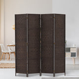 NNEDSZ 4 Panel Room Divider Privacy Screen Rattan Woven Wood Stand Brown