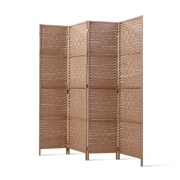 NNEDSZ 4 Panel Room Divider Screen Privacy Rattan Timber Foldable Dividers Stand Hand Woven