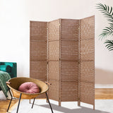 NNEDSZ 4 Panel Room Divider Screen Privacy Rattan Timber Foldable Dividers Stand Hand Woven