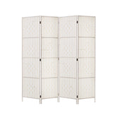 NNEDSZ 4 Panels Room Divider Screen Privacy Rattan Timber Fold Woven Stand White