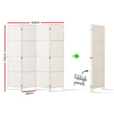 NNEDSZ 4 Panels Room Divider Screen Privacy Rattan Timber Fold Woven Stand White