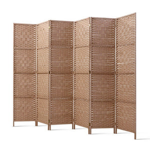 NNEDSZ 6 Panel Room Divider Screen Privacy Rattan Timber Foldable Dividers Stand Hand Woven