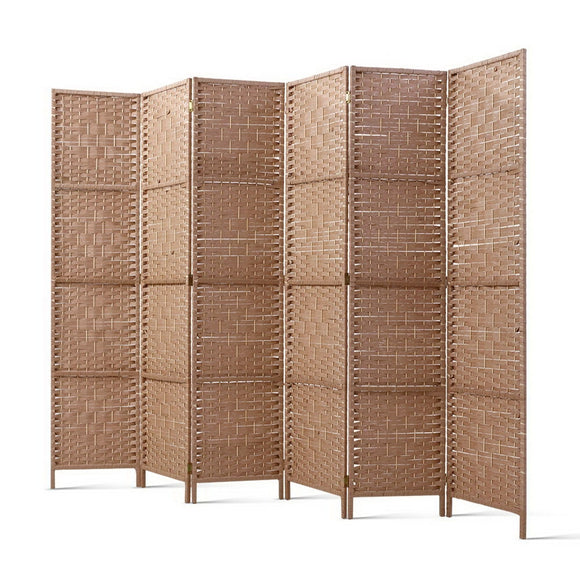 NNEDSZ 6 Panel Room Divider Screen Privacy Rattan Timber Foldable Dividers Stand Hand Woven