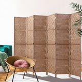 NNEDSZ 6 Panel Room Divider Screen Privacy Rattan Timber Foldable Dividers Stand Hand Woven
