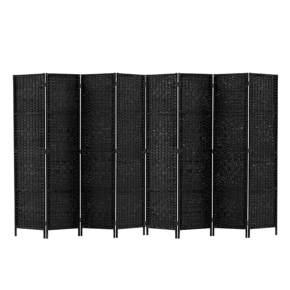 NNEDSZ Room Divider 8 Panel Dividers Privacy Screen Rattan Wooden Stand Black