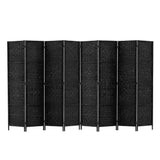 NNEDSZ Room Divider 8 Panel Dividers Privacy Screen Rattan Wooden Stand Black