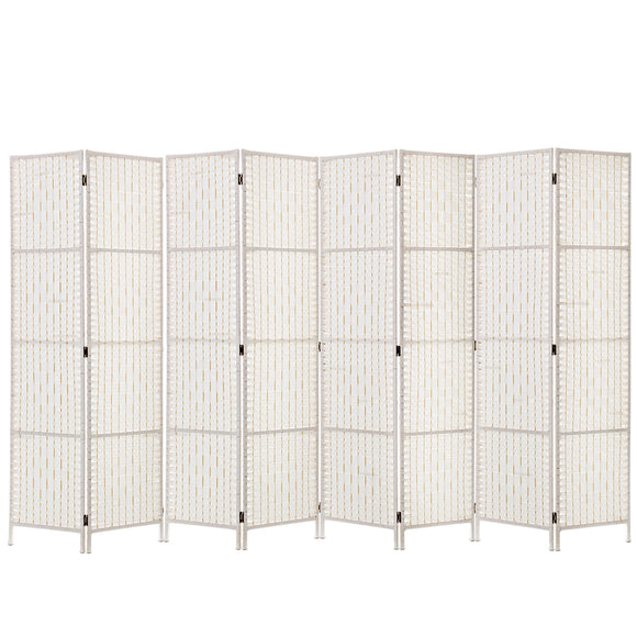 NNEDSZ 8 Panels Room Divider Screen Privacy Rattan Timber Fold Woven Stand White